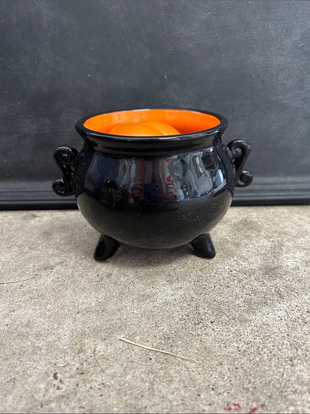 Black Ceramic Cauldron Dish with Orange Interior